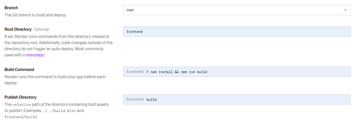 Static Site configuration
